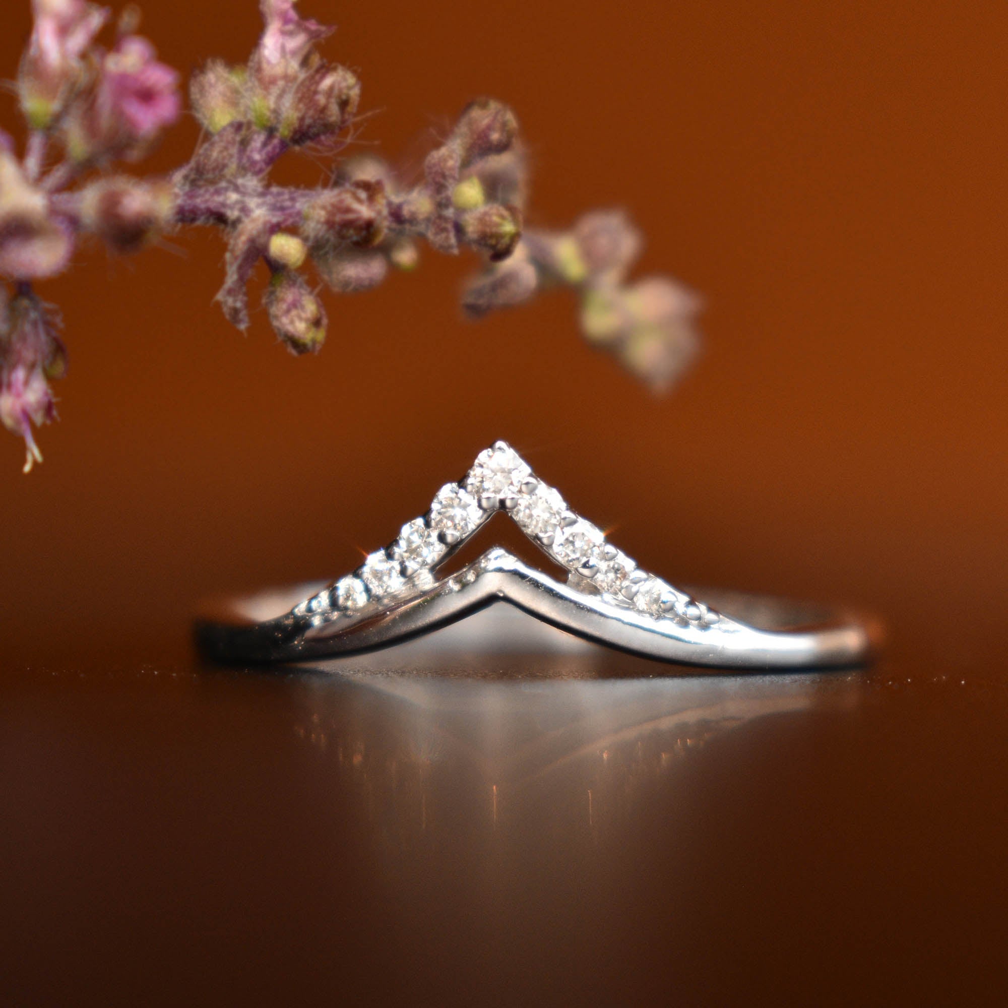 Gold Diamond Double Chevron V Stacker Band Ring