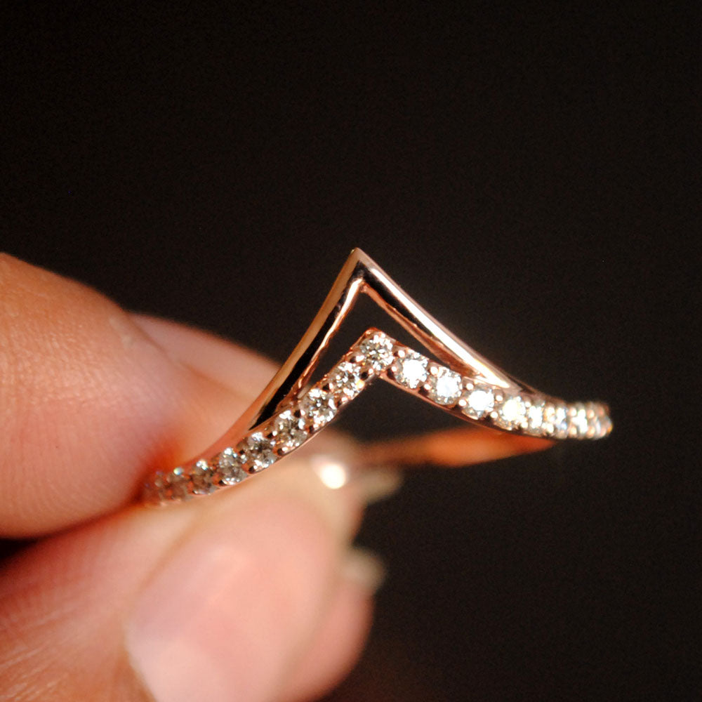 Studded band with Gold V Chevron Stackable Ring