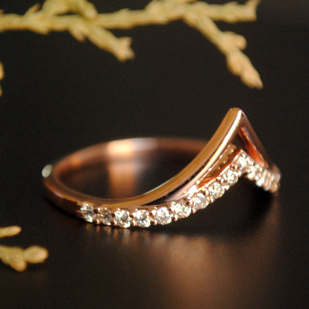 Studded band with Gold V Chevron Stackable Ring