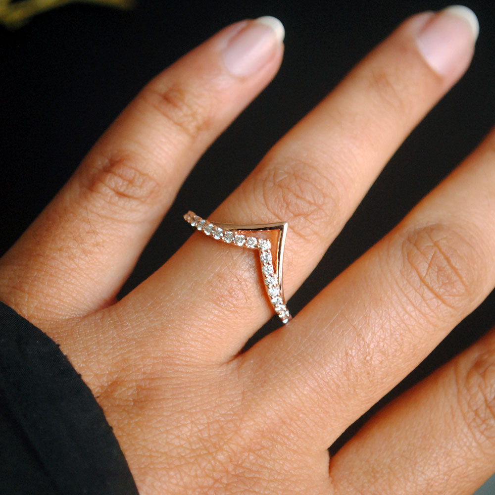 Studded band with Gold V Chevron Stackable Ring