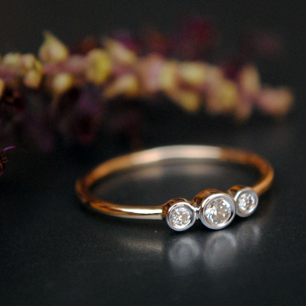 Three Stone Bezel Set Diamond Ring