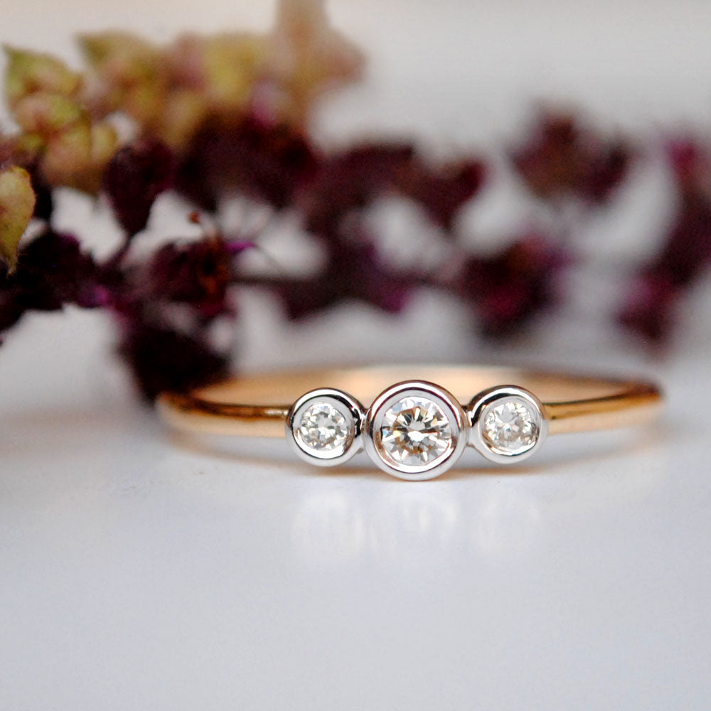 Three Stone Bezel Set Diamond Ring