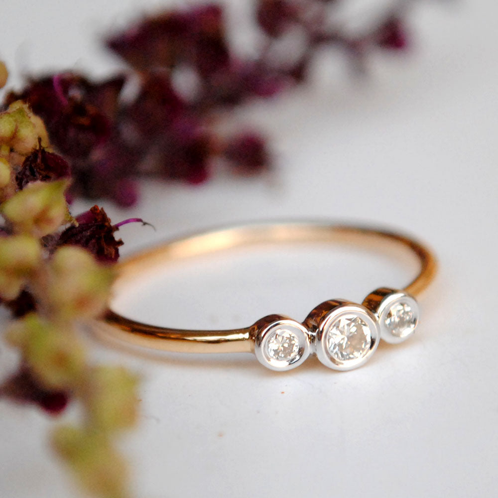 Three Stone Bezel Set Diamond Ring