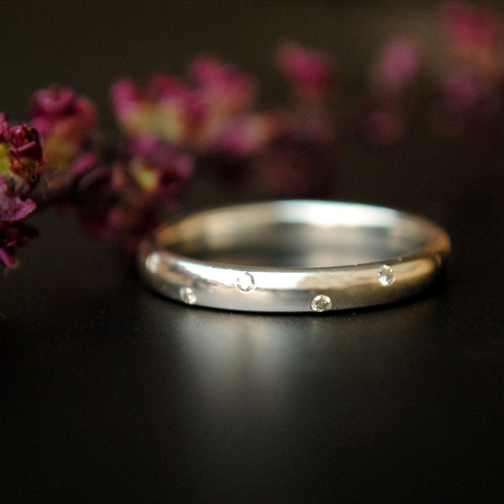 Silver Five Diamond Etoile Ring 2.7 mm with Flush Set Scattered Diamond