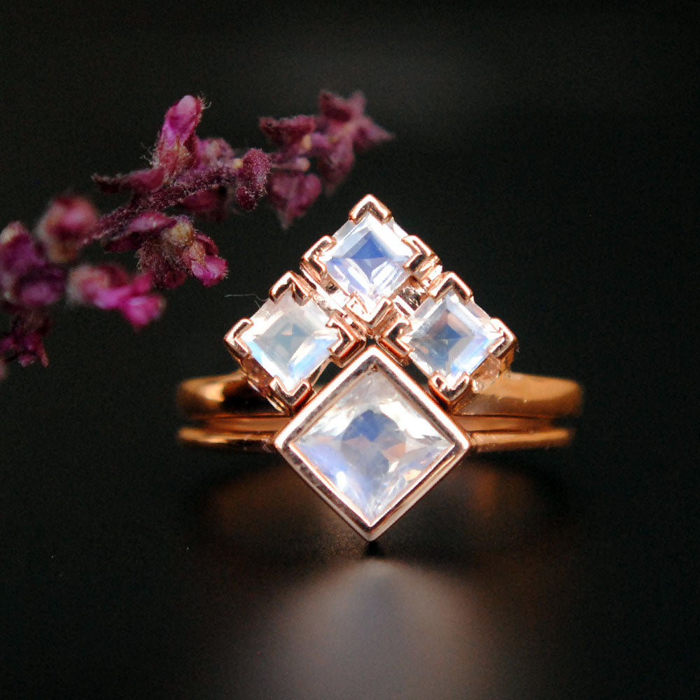Moonstone Engagement Ring Set