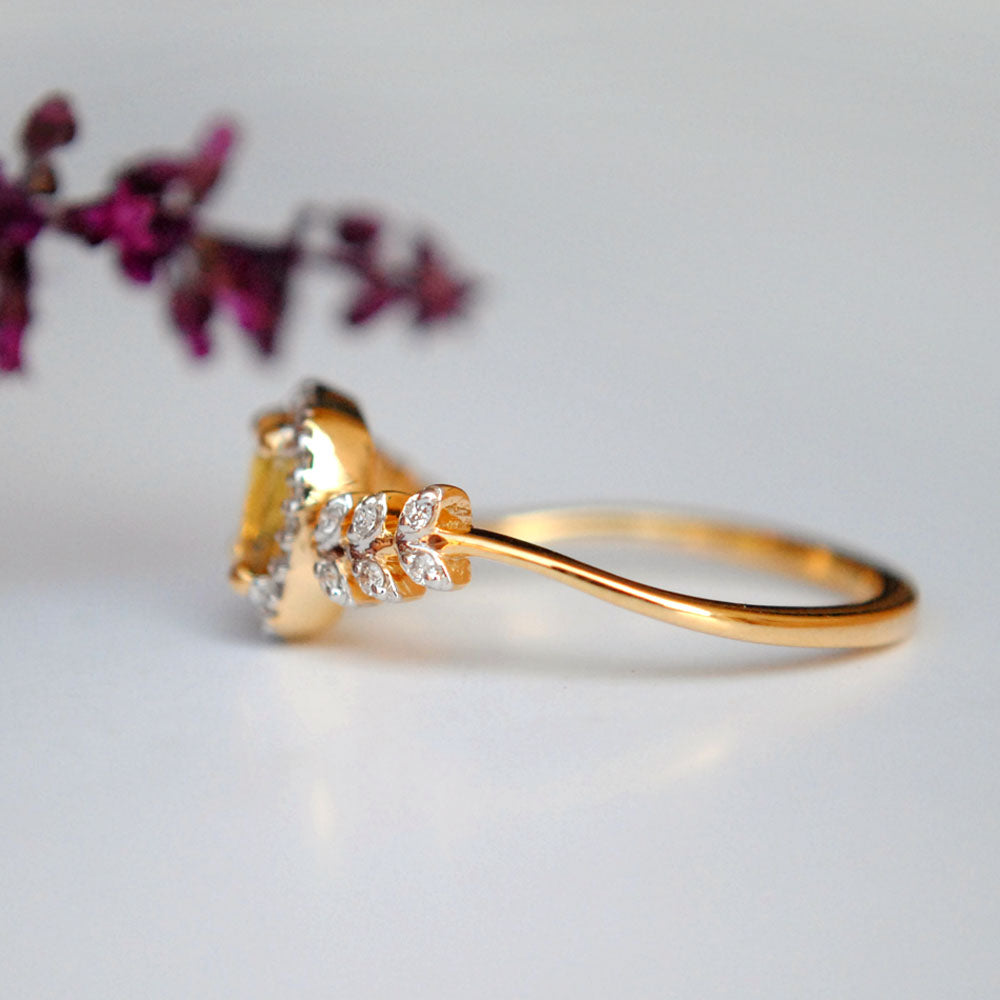 Yellow Sapphire with Diamond Halo Engagement Ring
