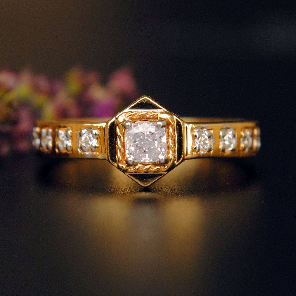 Bold Art Deco Cushion Engagement Ring studded band