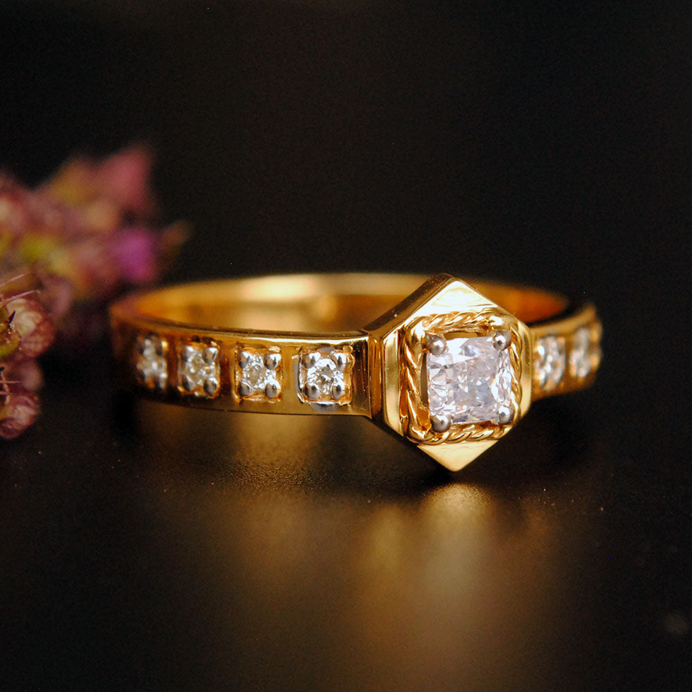 Bold Art Deco Cushion Engagement Ring studded band