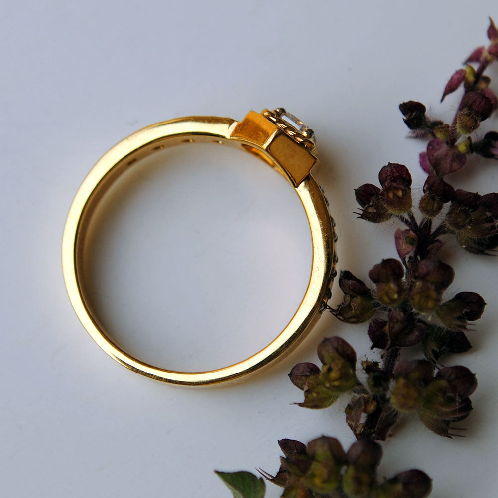 Bold Art Deco Cushion Engagement Ring studded band