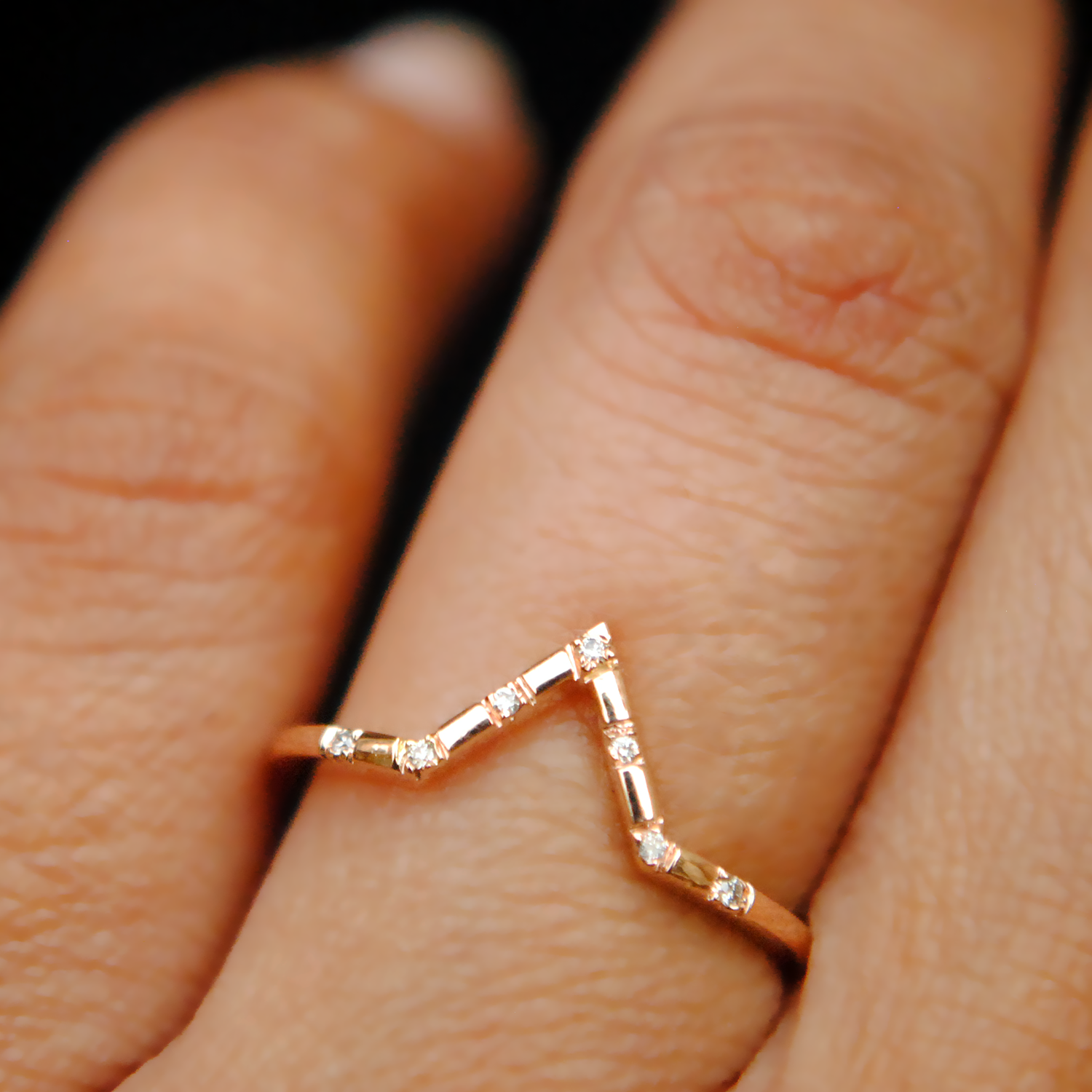 Stackable V Ring with Pave Setting