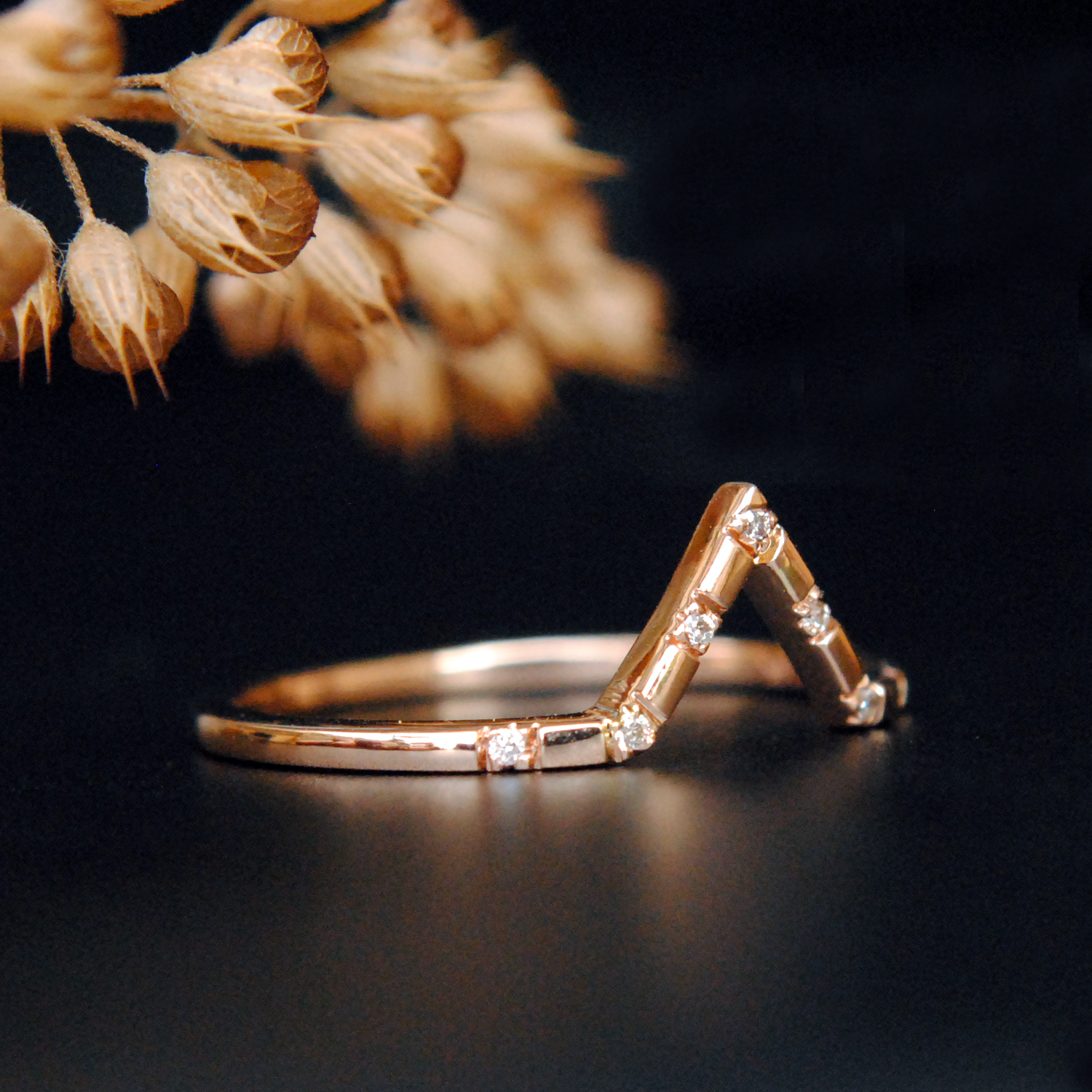 Stackable V Ring with Pave Setting