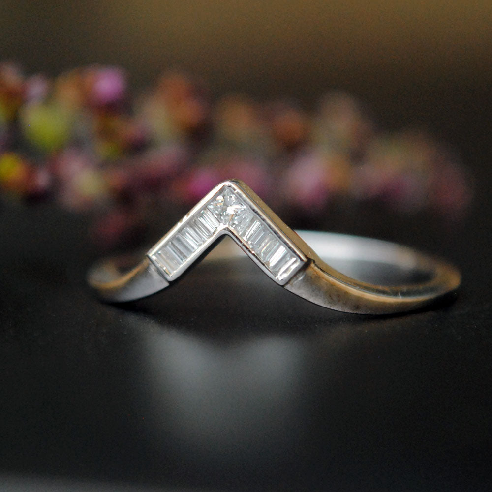 Channel Set Baguette and Princess Diamond Art Deco V Ring