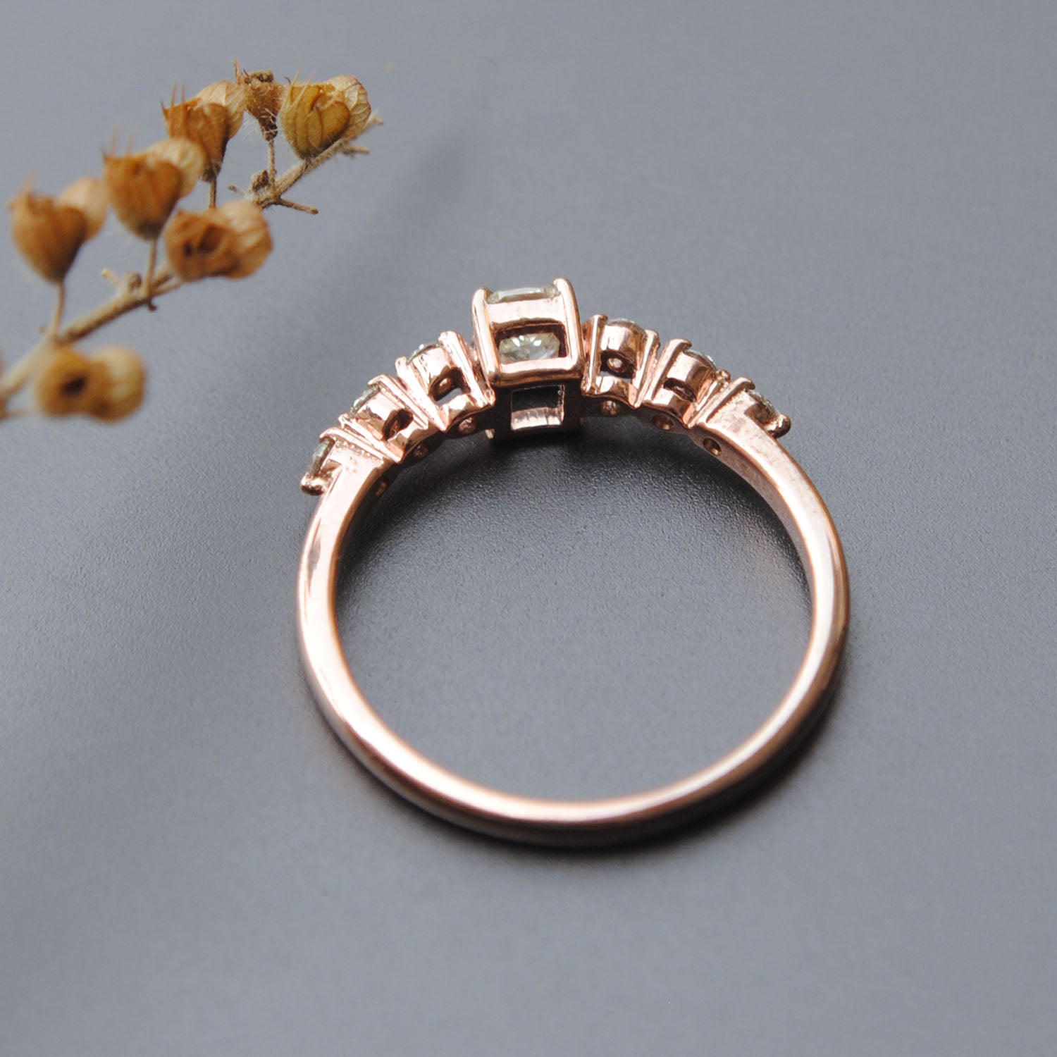 Cushion Cut Art Deco Engagement Ring. 14K Gold Cushion & Round Diamond Ring