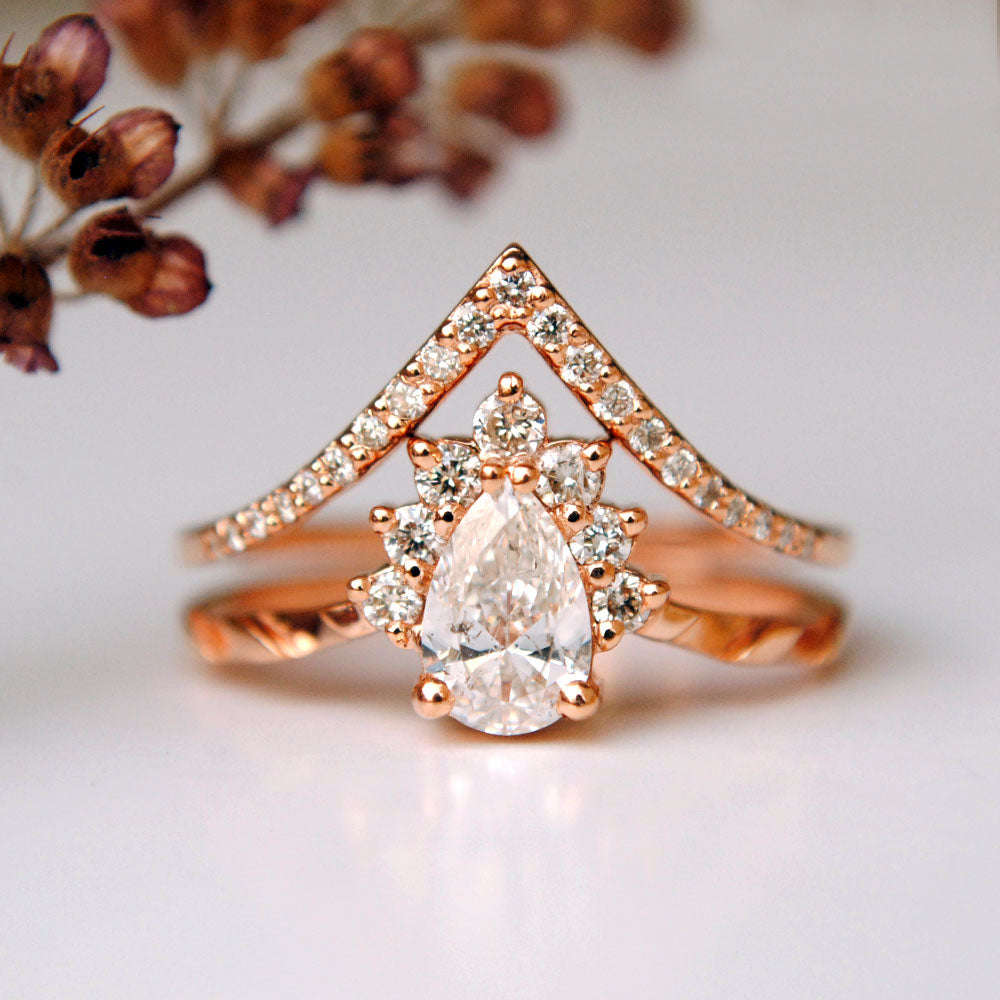 1/2 Carat Pear Diamond Crossover Wedding Ring Set in 14K/18K Gold