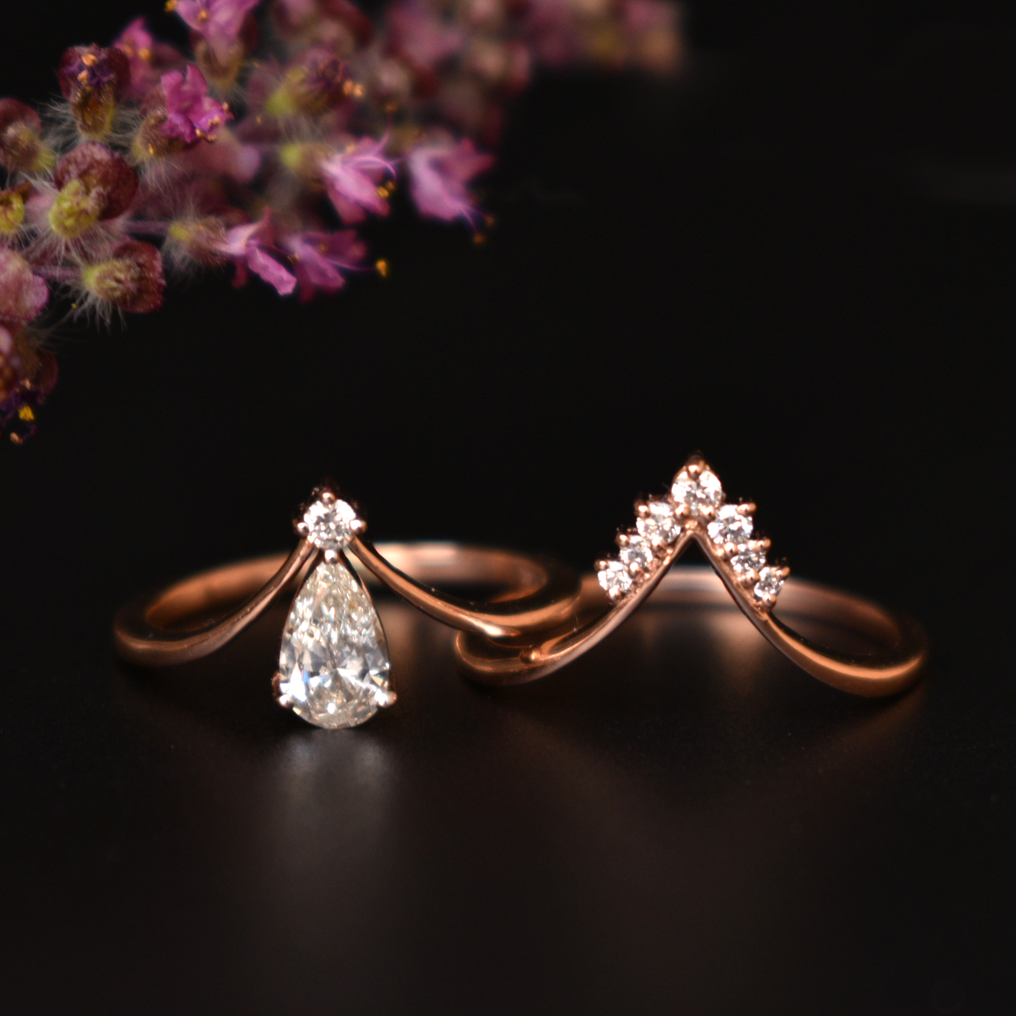 Pear Diamond Engagement and Wedding Ring Set