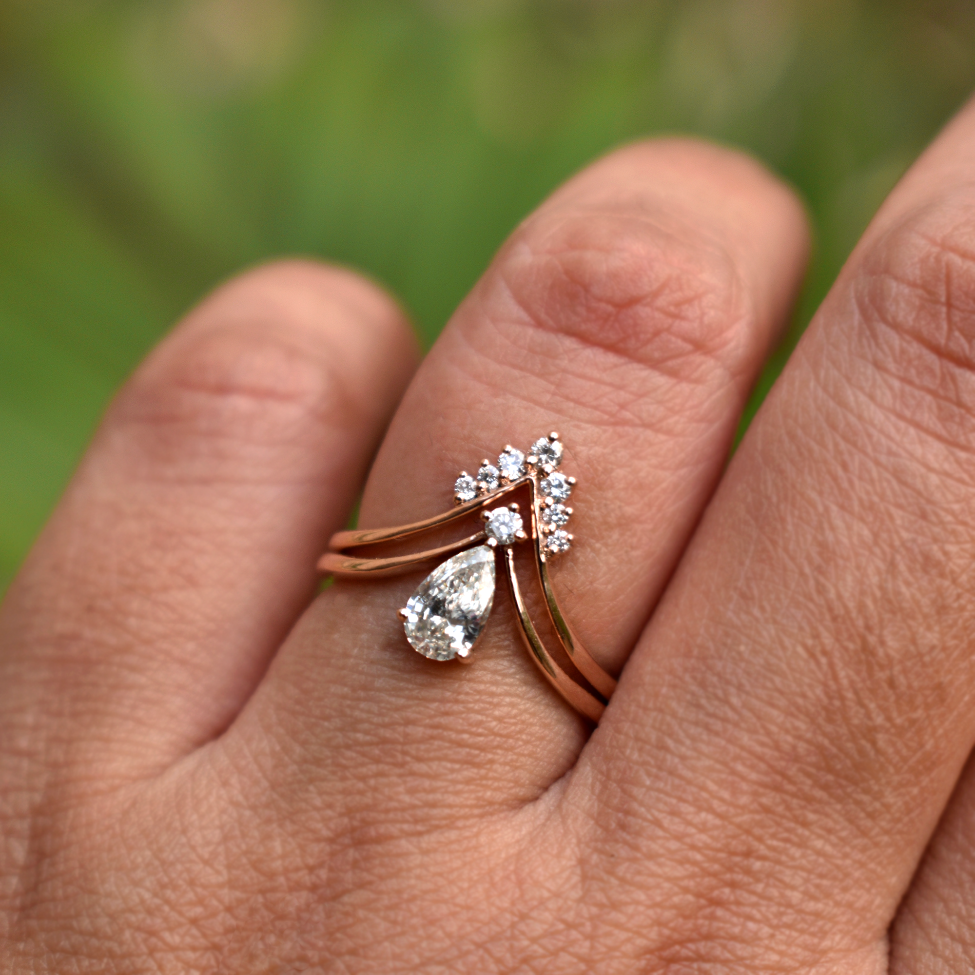 Pear Diamond Engagement and Wedding Ring Set