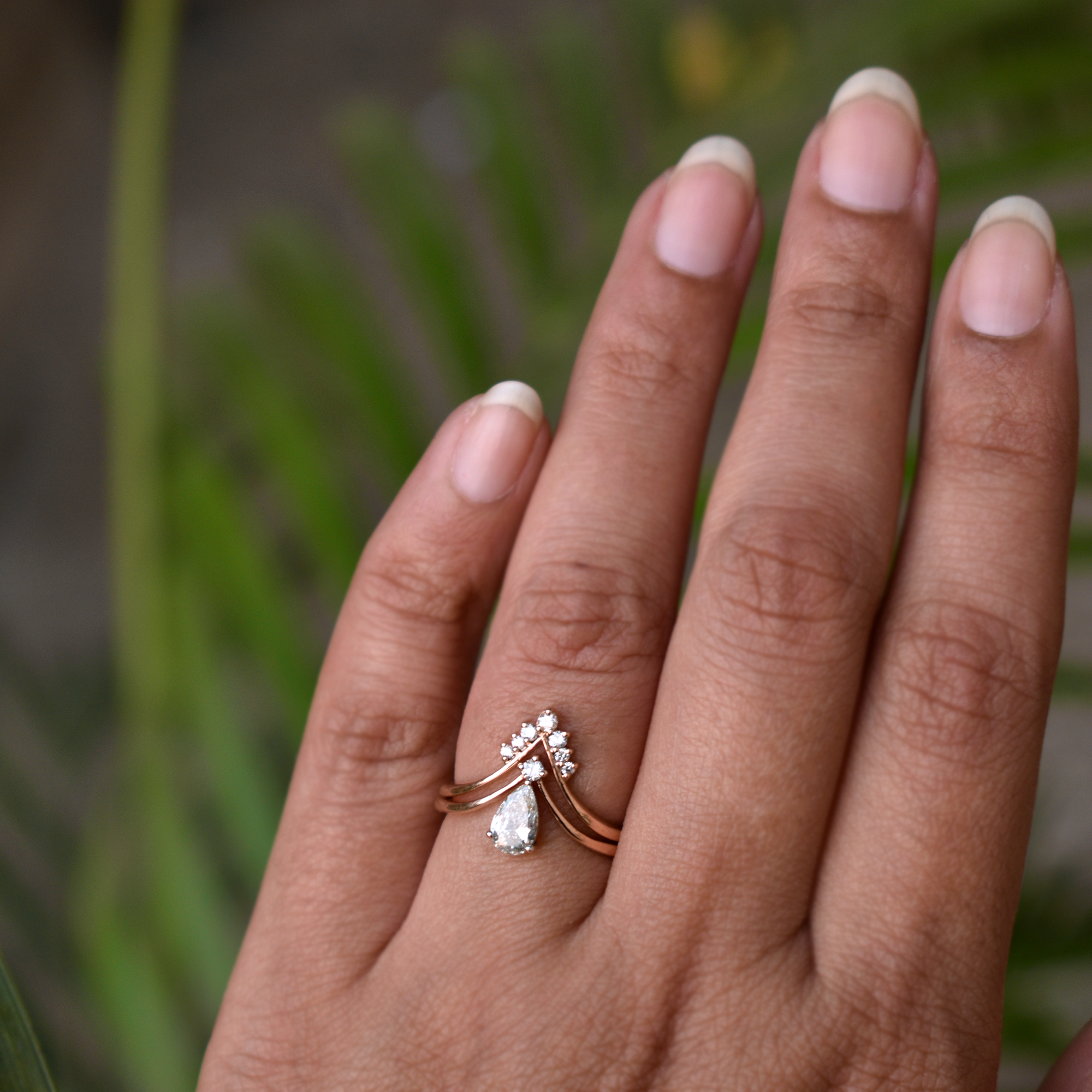 Pear Diamond Engagement and Wedding Ring Set