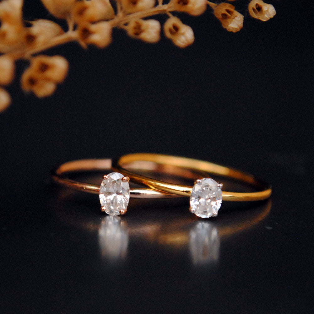 Oval Cut Minimal Diamond Ring in 14K Solid Gold
