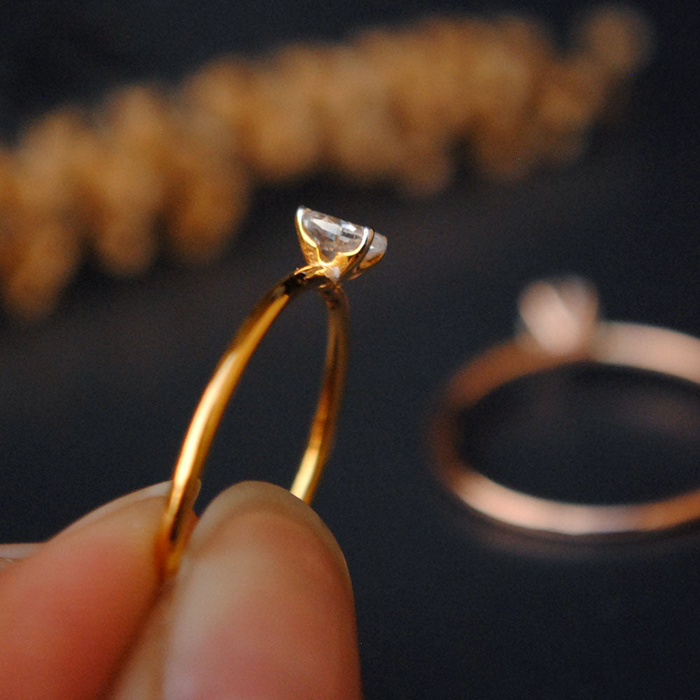 Oval Cut Minimal Diamond Ring in 14K Solid Gold