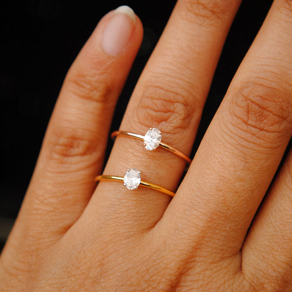 Oval Cut Minimal Diamond Ring in 14K Solid Gold