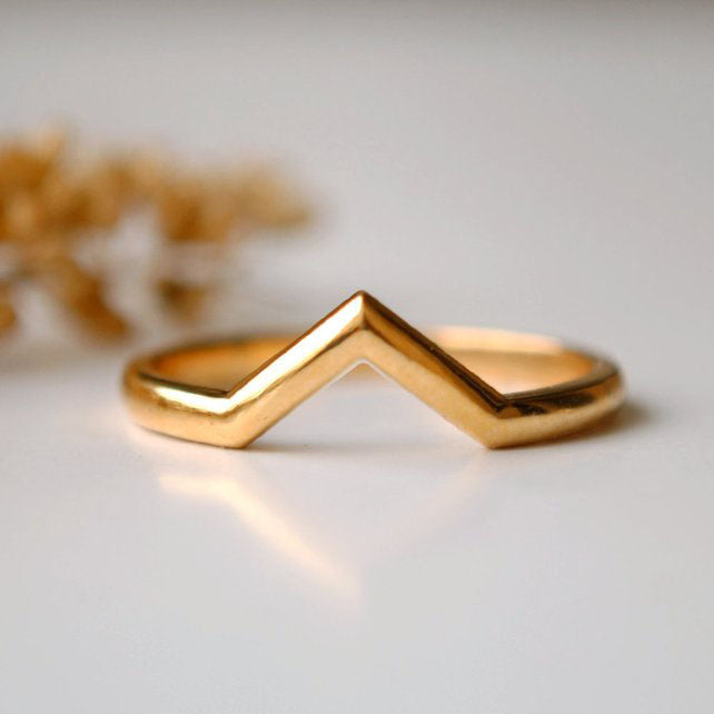 2 mm Solid Gold Chevron Wedding Band-Abhika Jewels