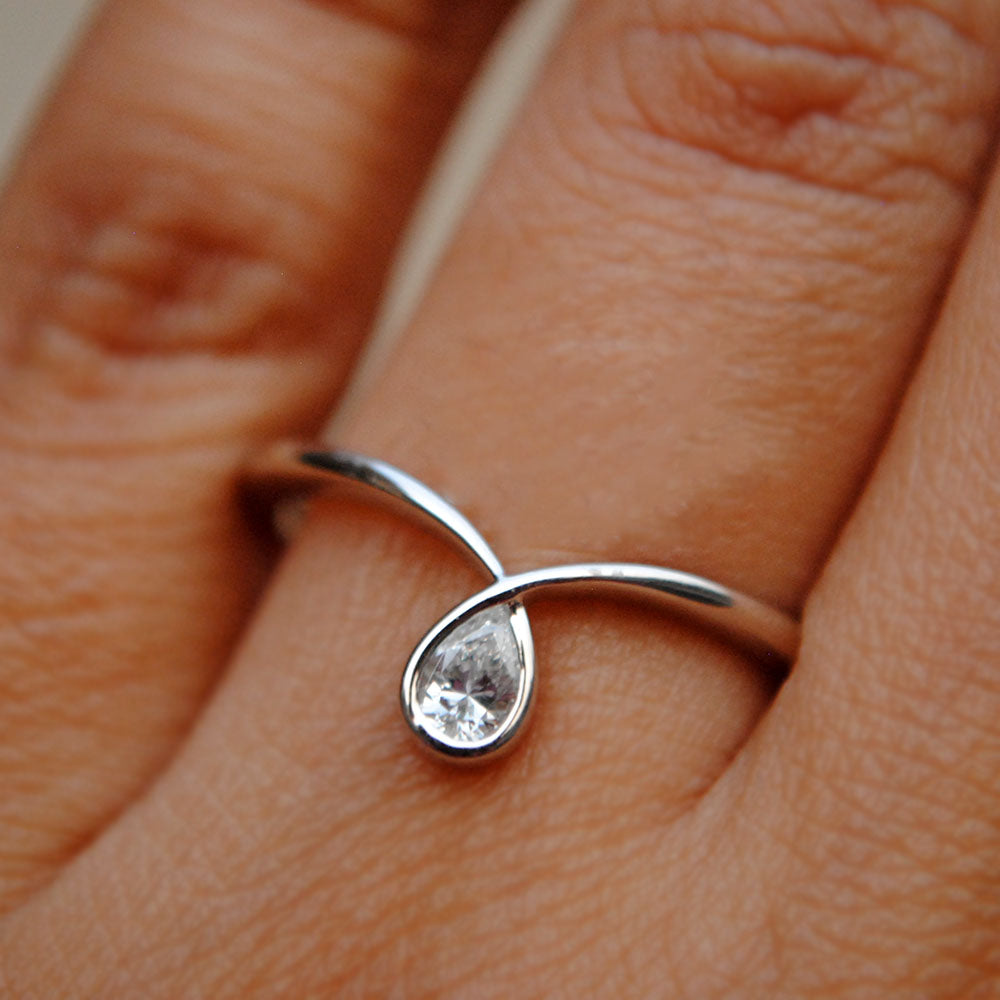 Teardrop Diamond Bezel Set Loop Engagement Ring