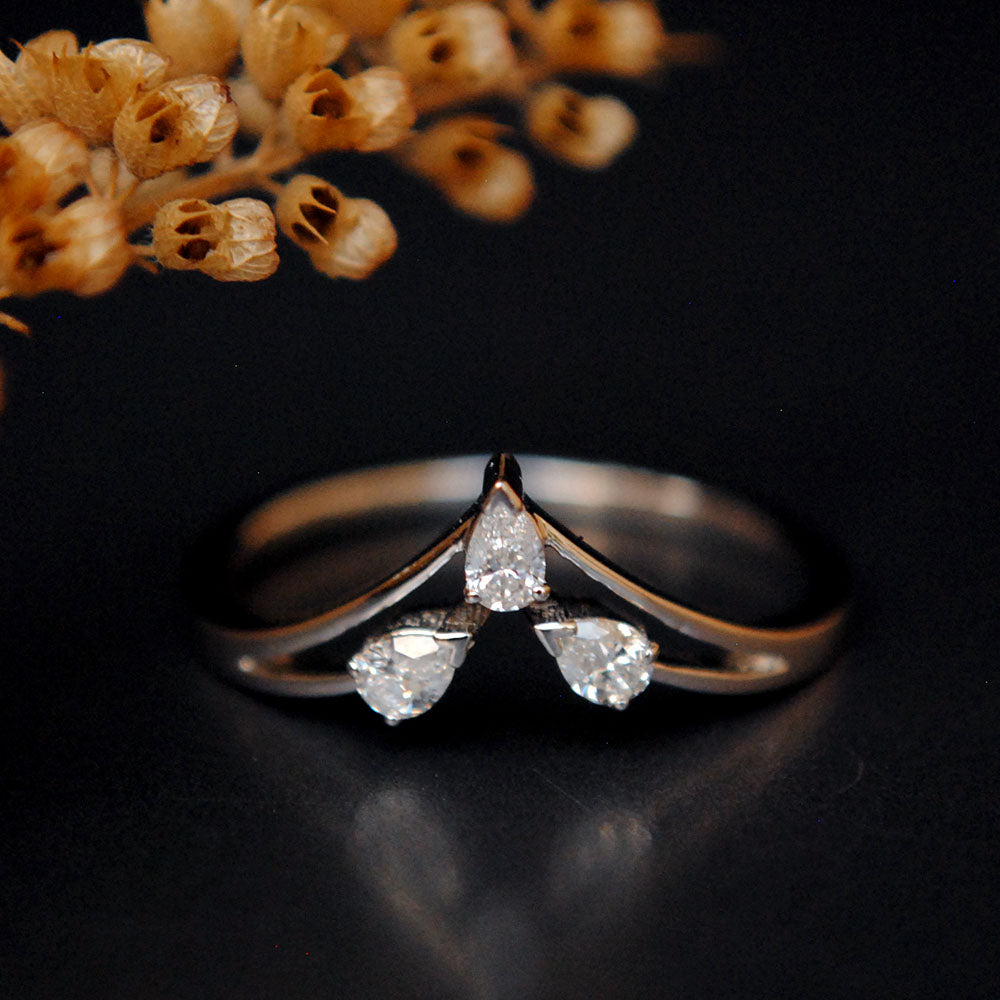 3 Stone Pear Diamond Chevron Ring