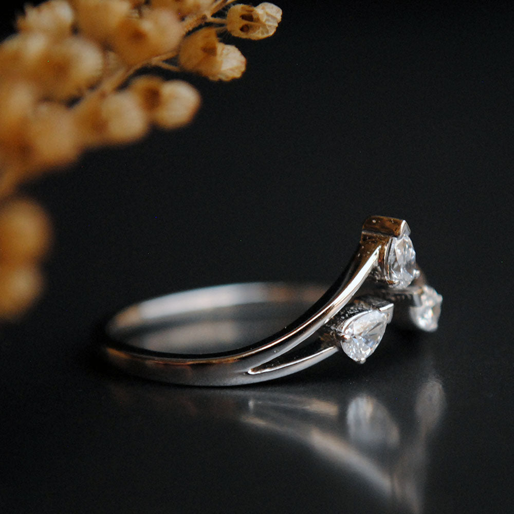 3 Stone Pear Diamond Chevron Ring