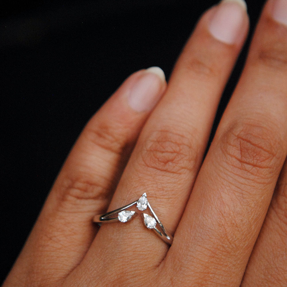 3 Stone Pear Diamond Chevron Ring