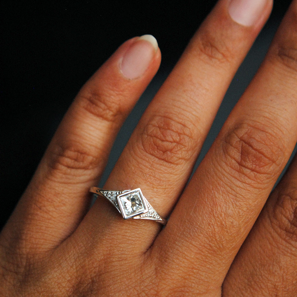 Half Carat Princess Diamond Ring with tapered band