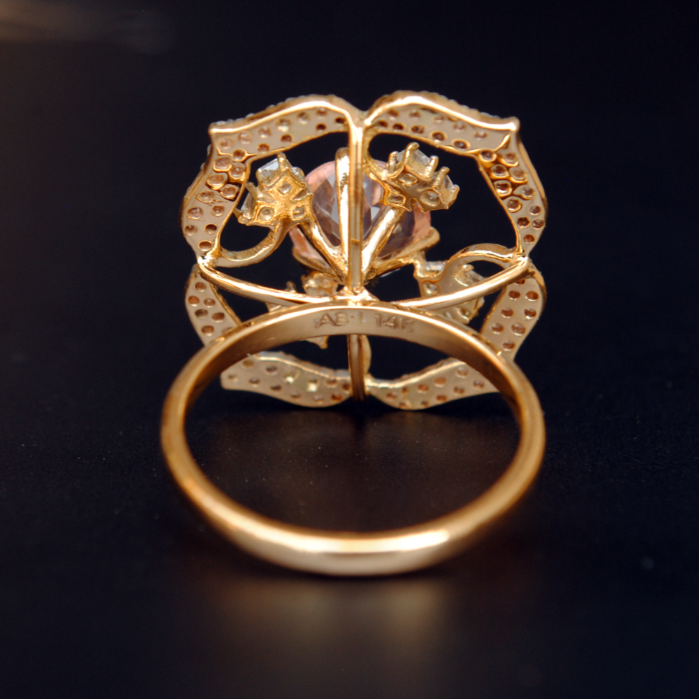 Pink Morganite with Flower Diamond Halo