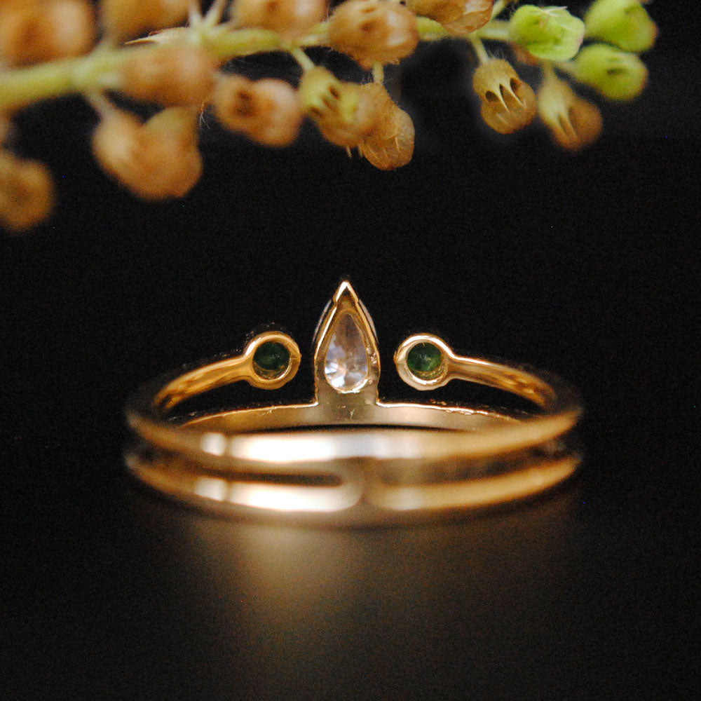 Pear Diamond and Emerald Bridal Engagement Set