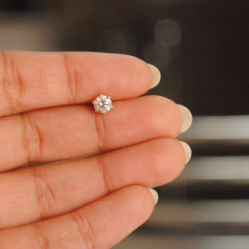 14K Solid Gold 16g Externally Threaded Flatback Diamond Stud