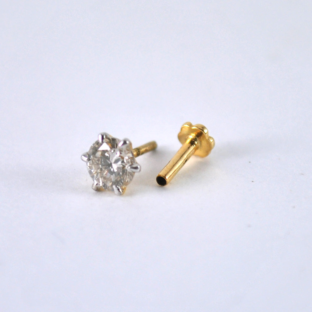 14K Solid Gold 16g Externally Threaded Flatback Diamond Stud