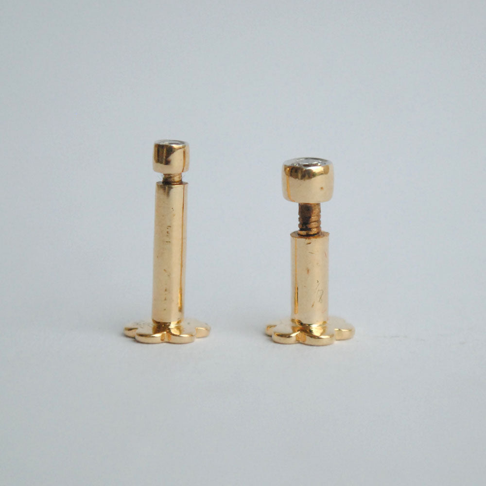 14k Bezel Diamond Solitaire Studs, 16g External Threaded Flatback
