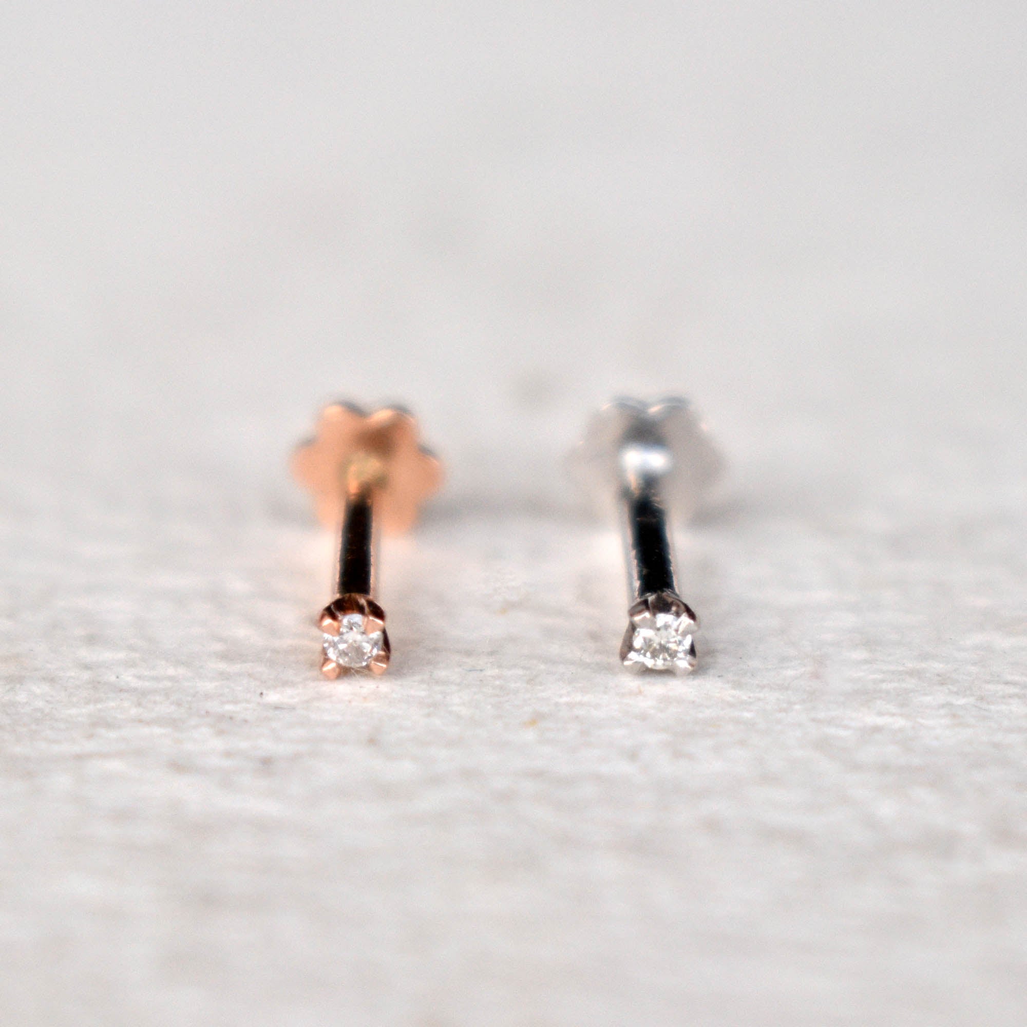 16g Internally Threaded Flatback Diamond Stud, 14k Gold