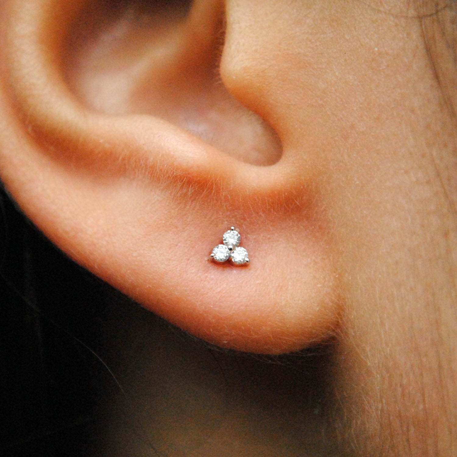 Three Stone Gold Diamond Stud-Abhika Jewels