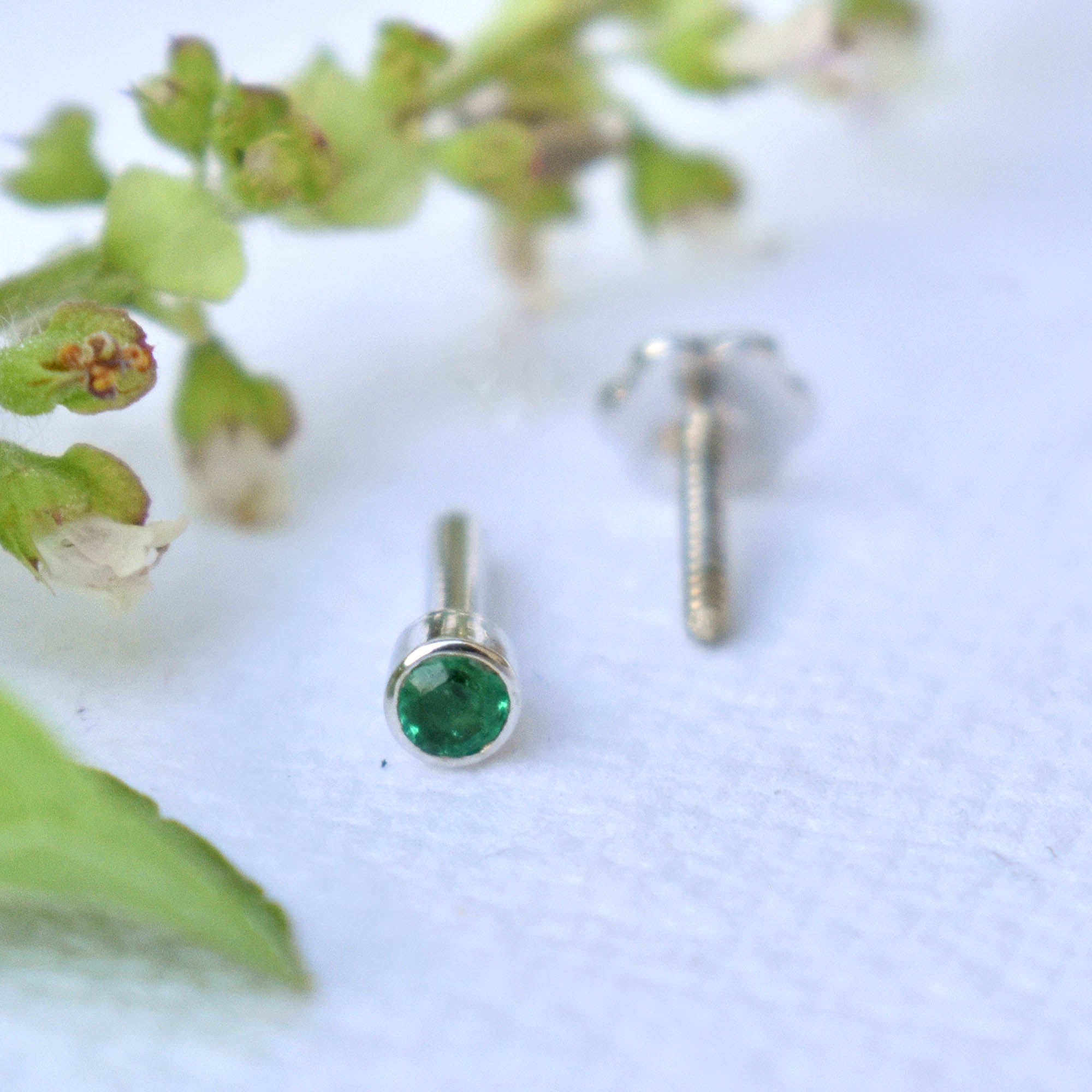 2mm 3mm Natural Green Emerald Stud, May Birthstone