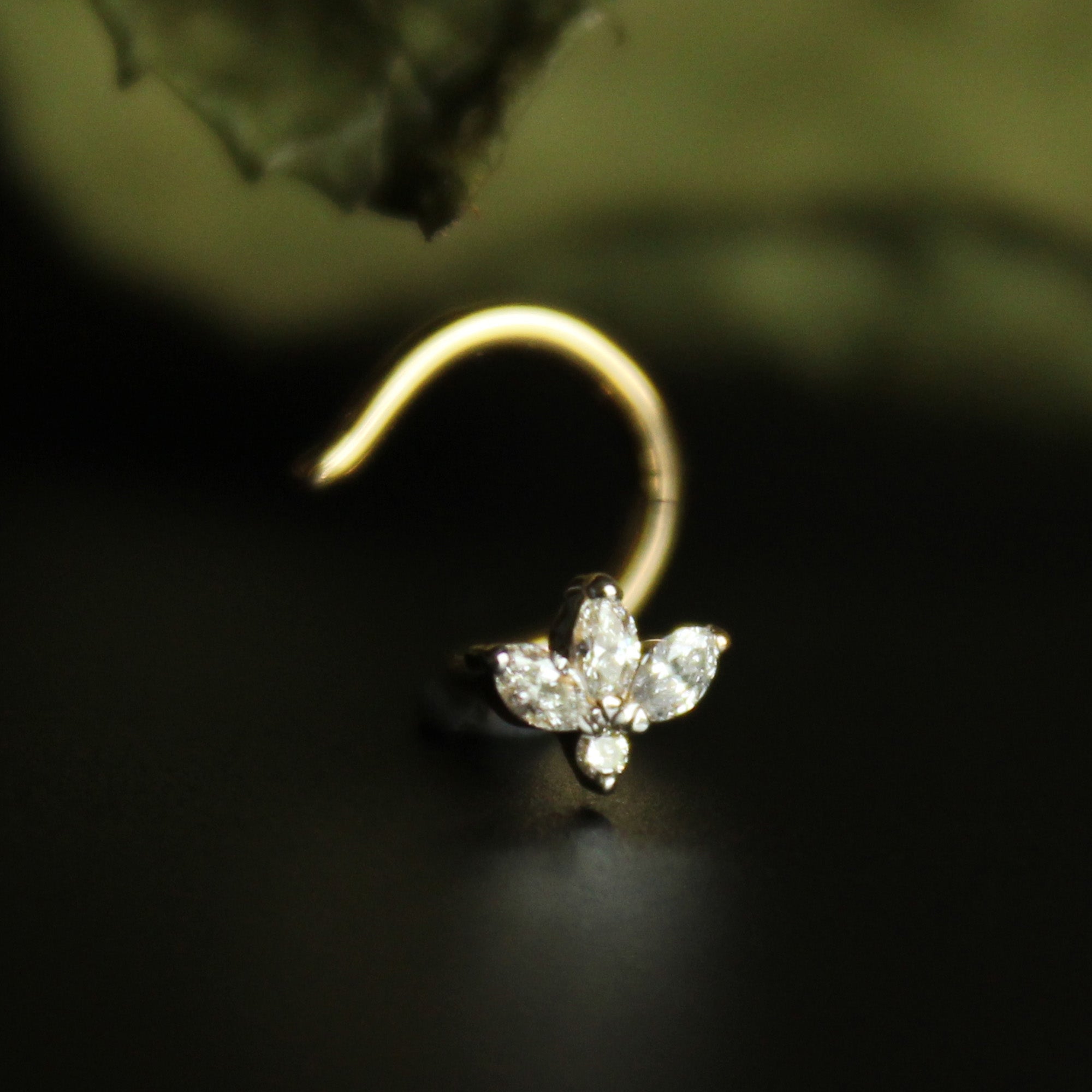 Tiny Marquise Diamond Lotus Stud
