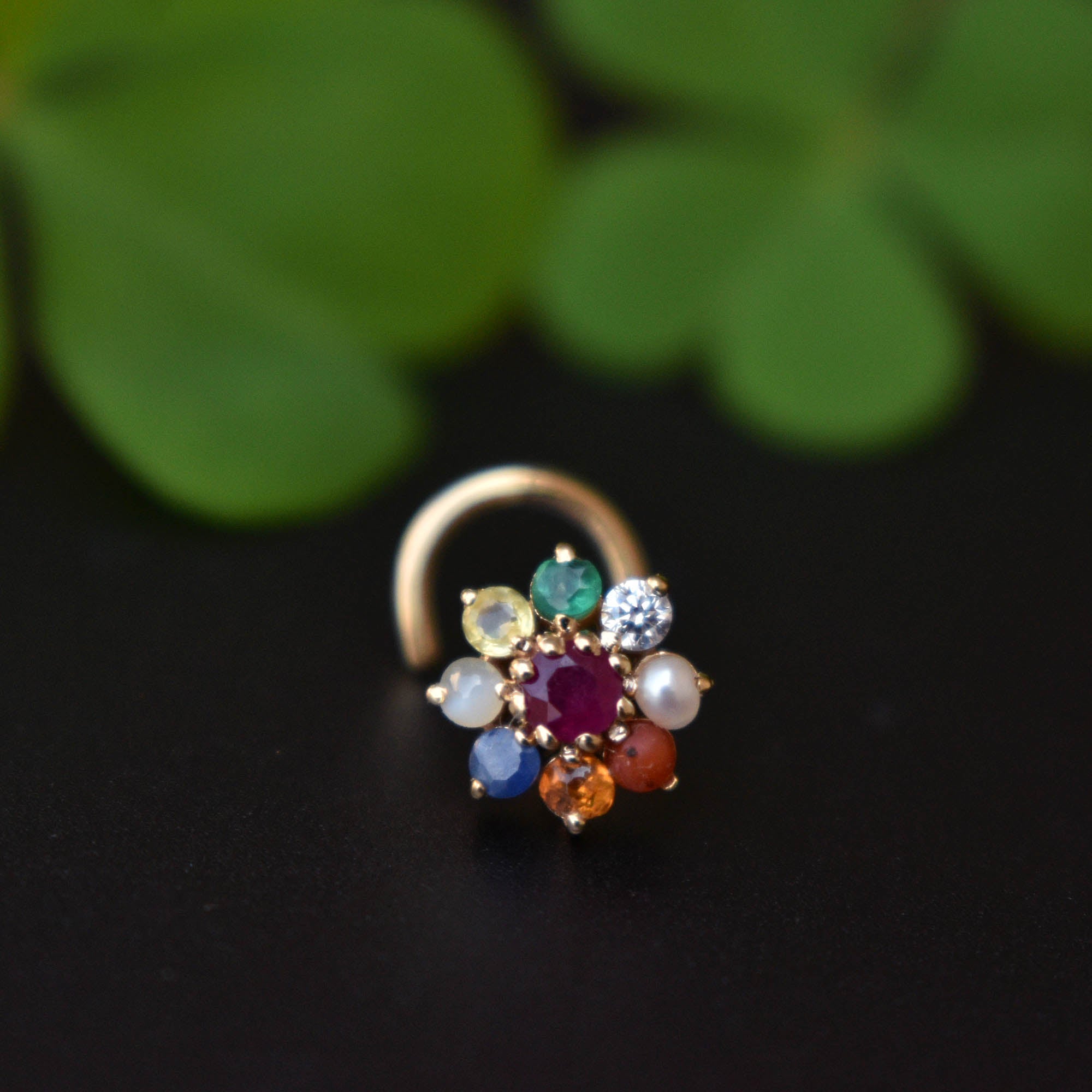 7mm Navratna Flower Nose Ear Stud