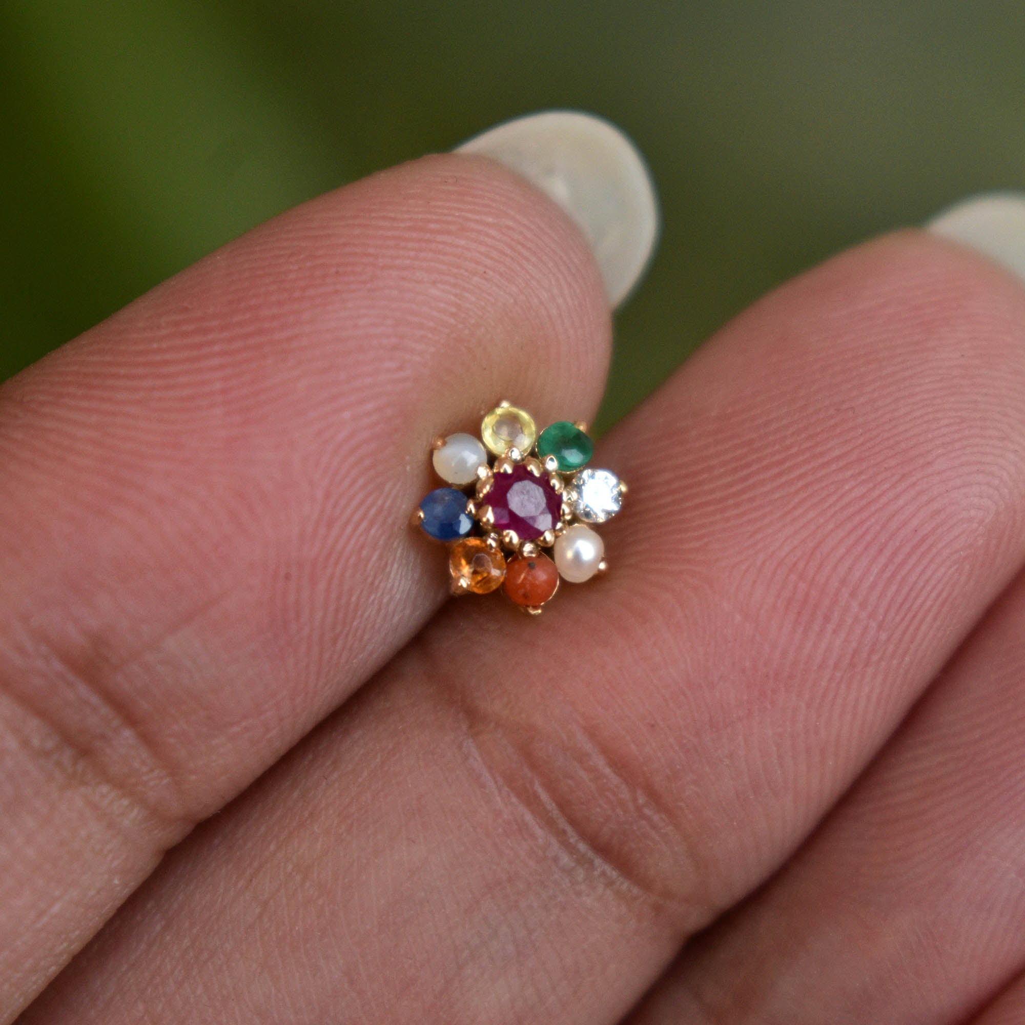 7mm Navratna Flower Nose Ear Stud