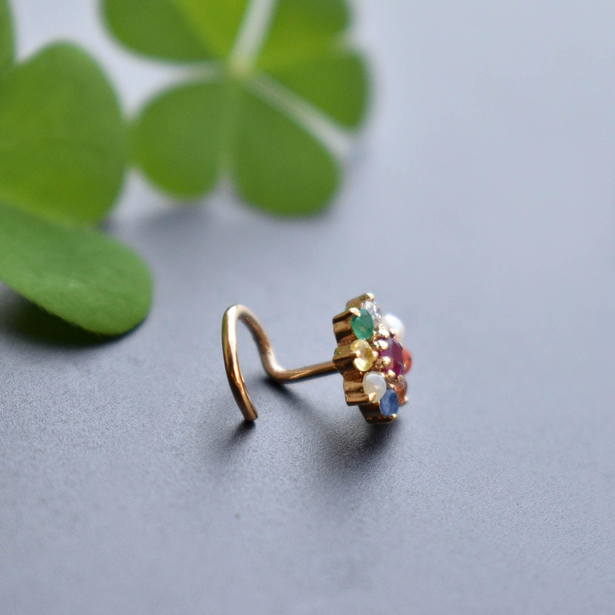 7mm Navratna Flower Nose Ear Stud