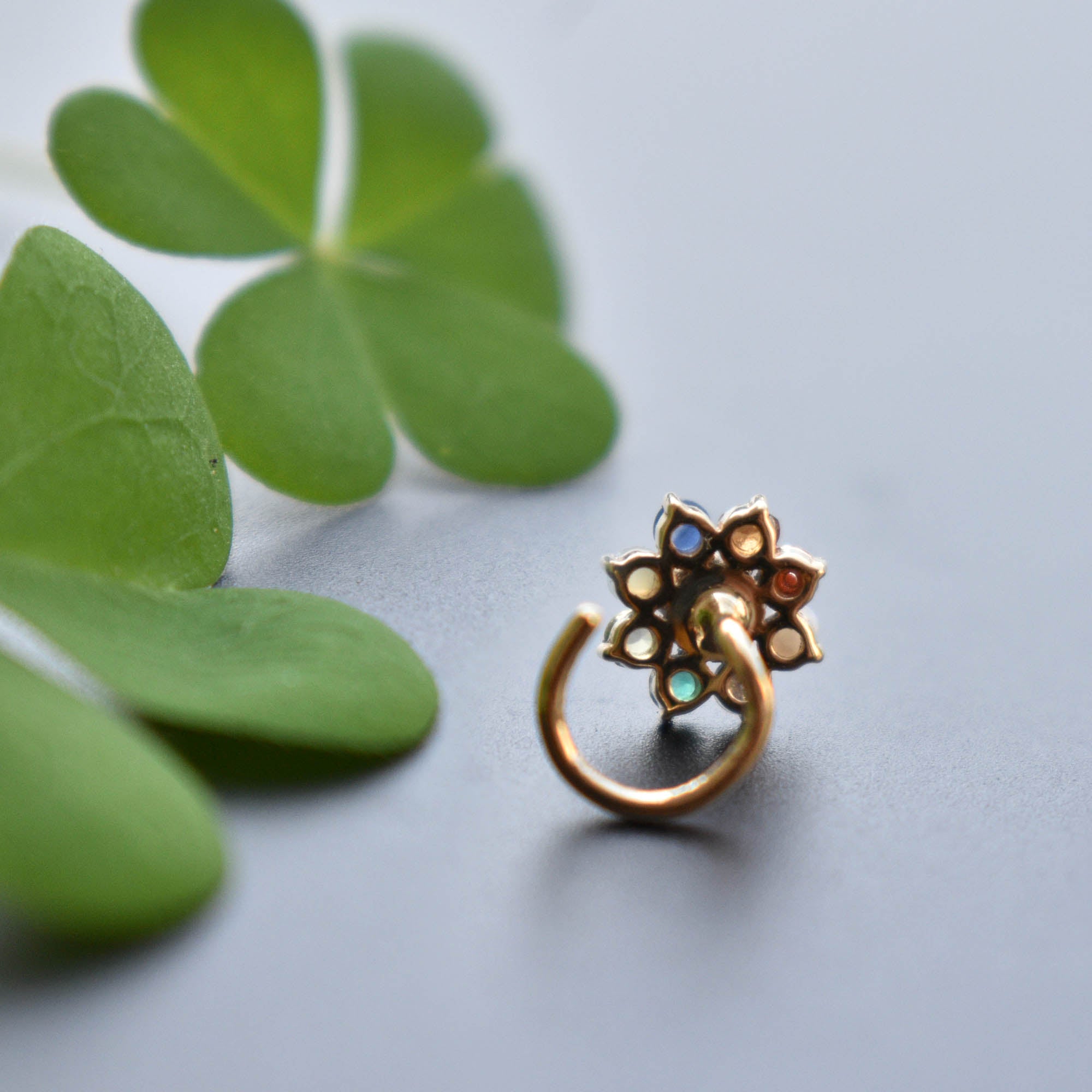 7mm Navratna Flower Nose Ear Stud
