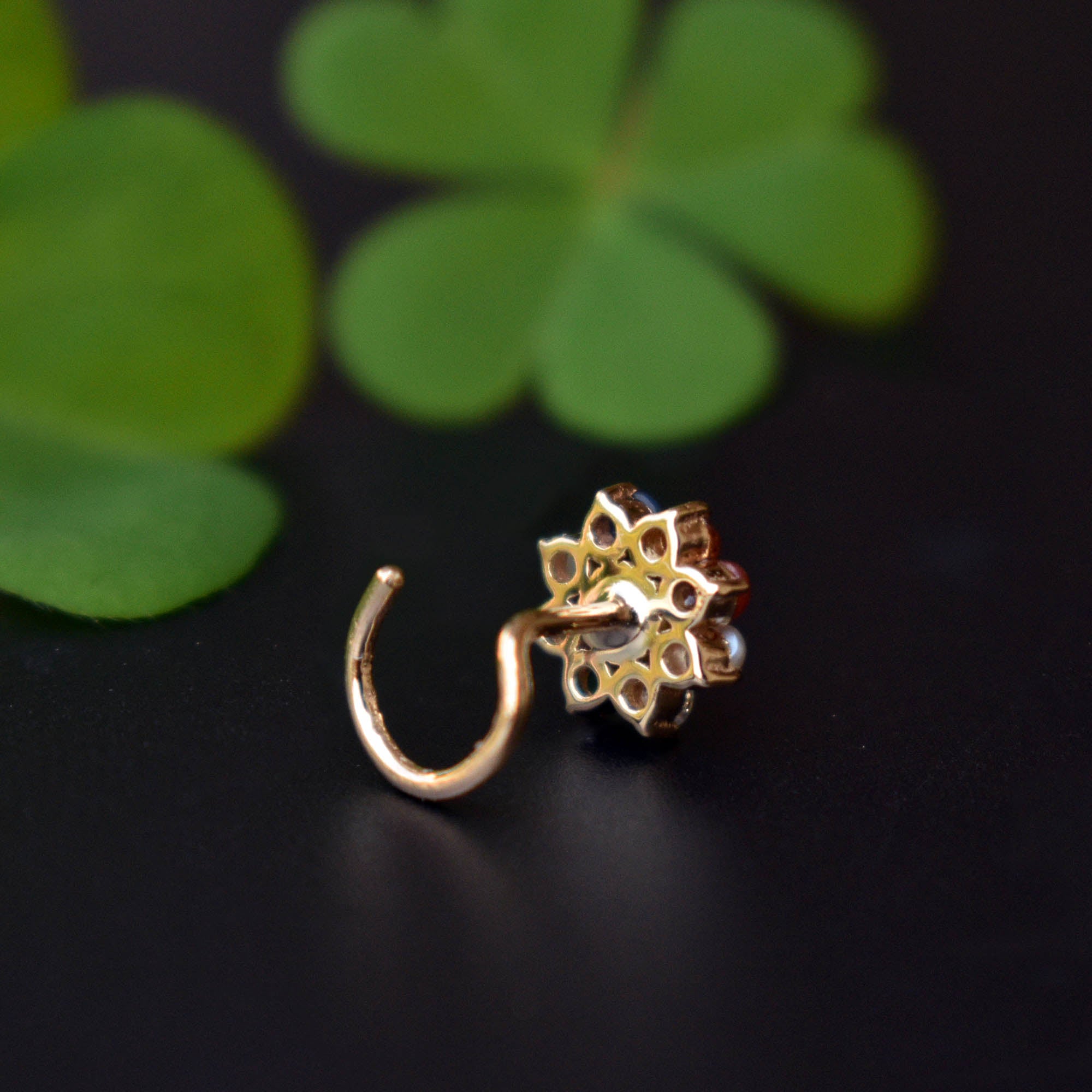 7mm Navratna Flower Nose Ear Stud
