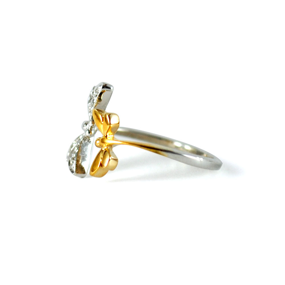 Dragonfly Open Ring In Gold and Diamond Damselfly Insect Jewelry