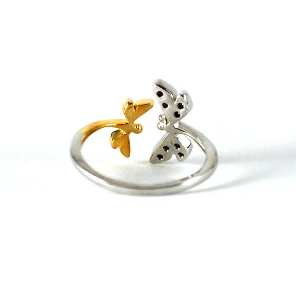 Dragonfly Open Ring In Gold and Diamond Damselfly Insect Jewelry