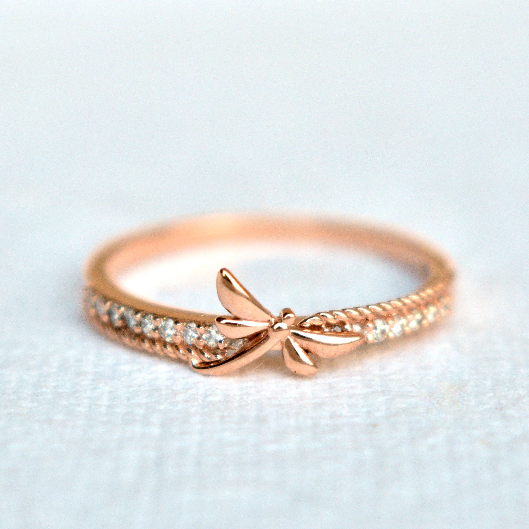 Dragonfly Ring in Gold and Diamond, Damselfly Ring