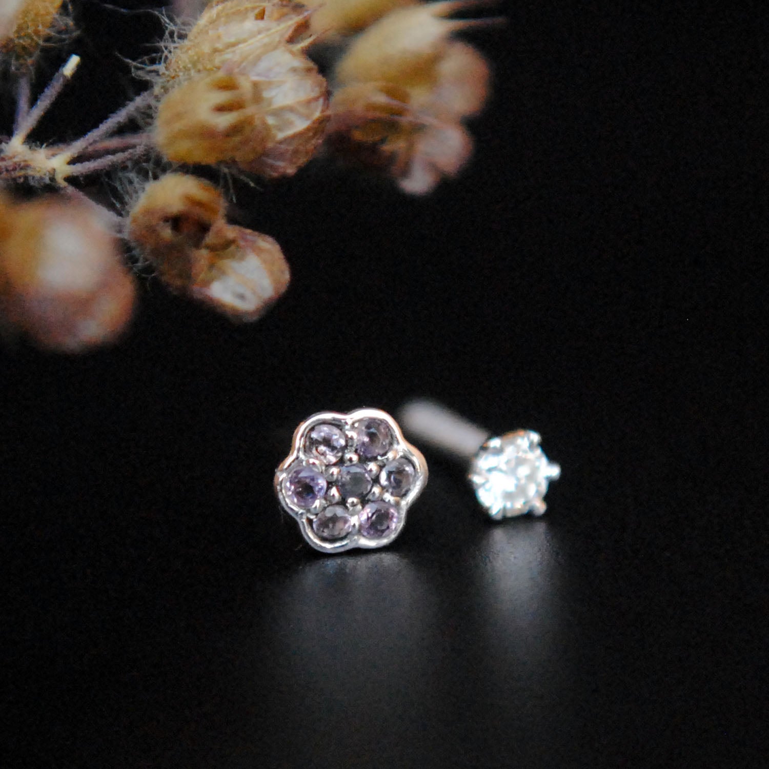 14K Two-Sided Diamond & Amethyst Stud