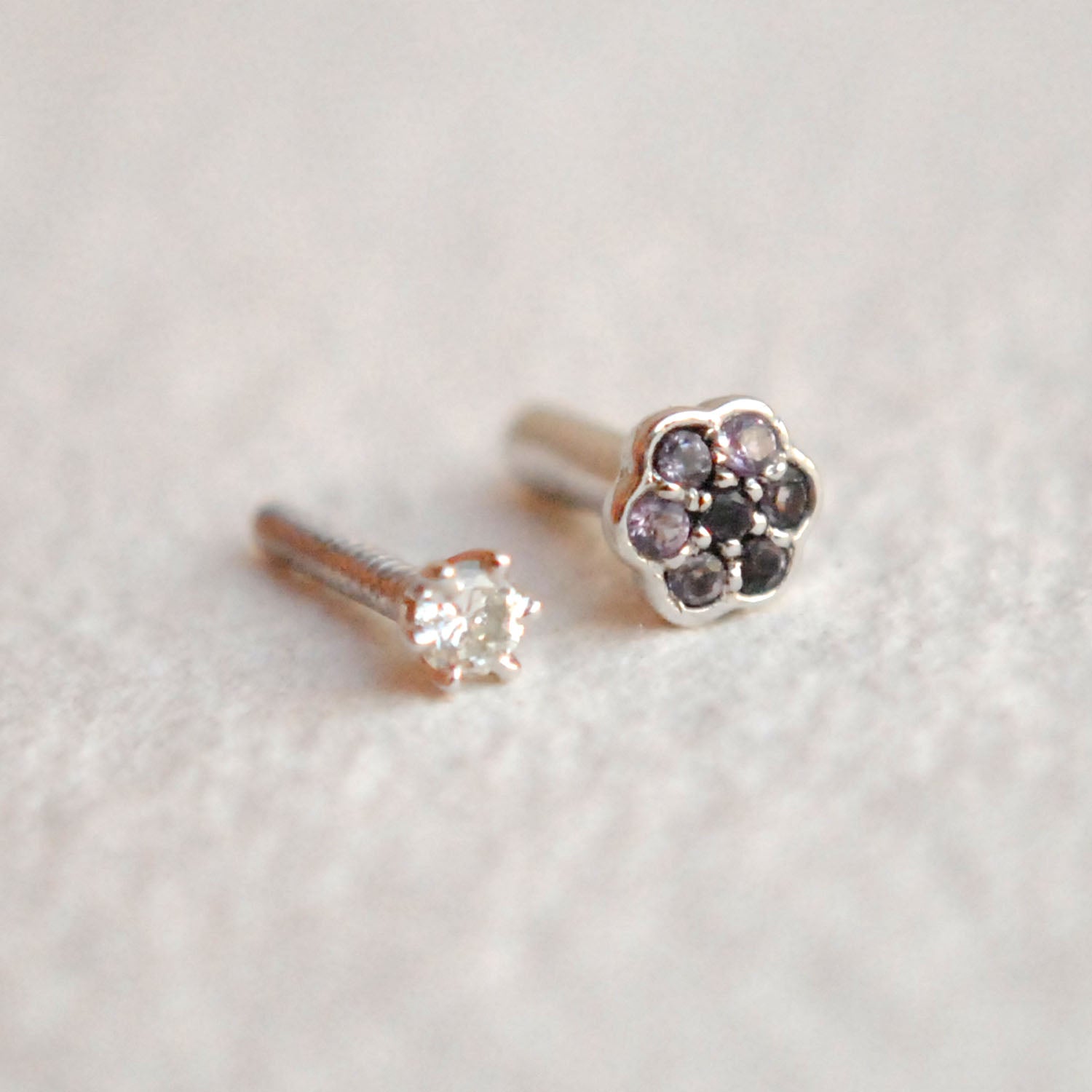 14K Two-Sided Diamond & Amethyst Stud