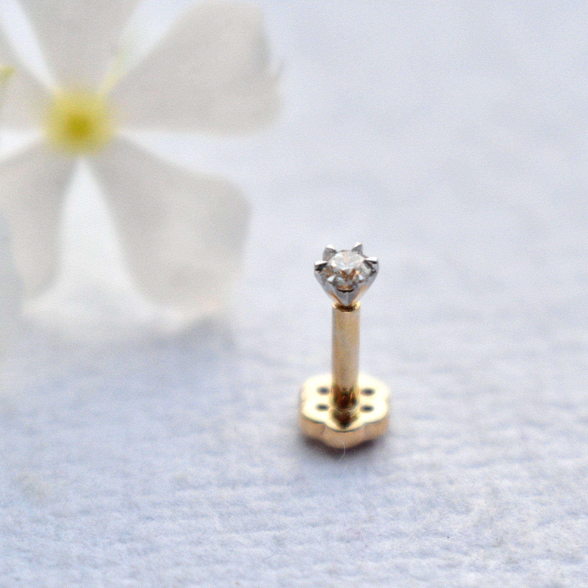 14k Double Sided Diamond & Ruby Flower Stud